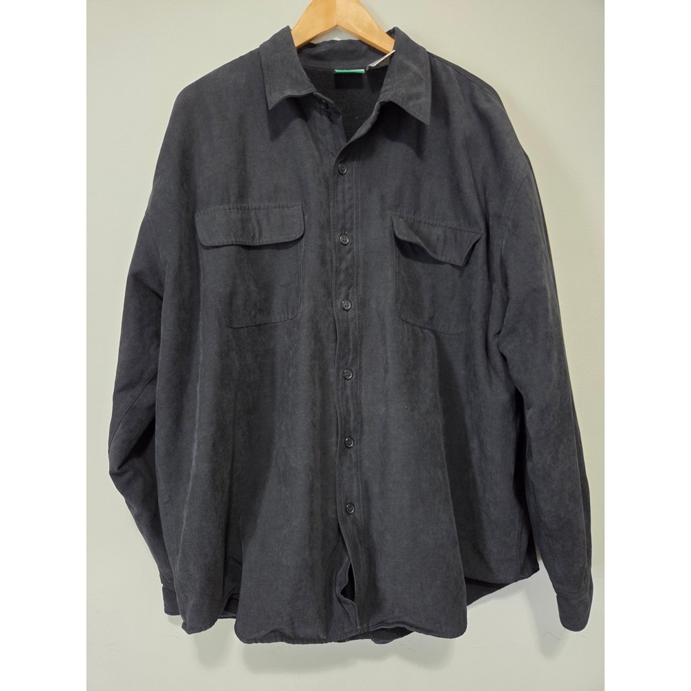 Ozark Trail Mens XL Black Fleece Lined Faux Suede Button Down Shirt Jacket